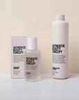 Authentic Beauty Concept Deep Cleansing Shampoo and hair product range on a minimalist background.