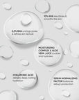 Skincare product containers with text on a light gray background