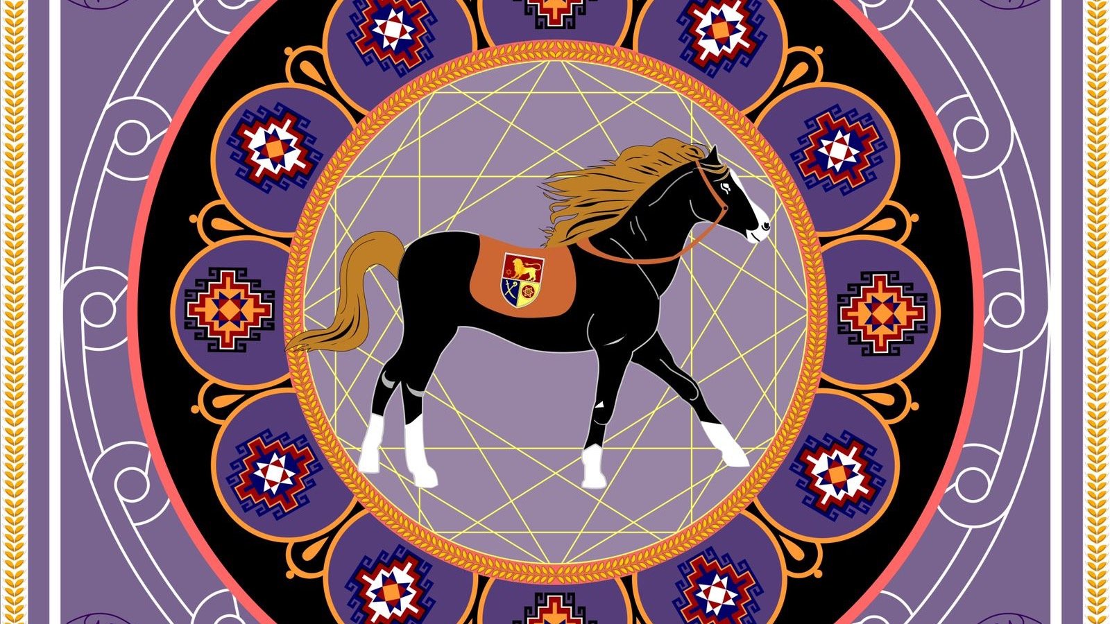 Kerpaz Natural silk Armenian scarf Kerpaz with Blue Artsakh Horse
