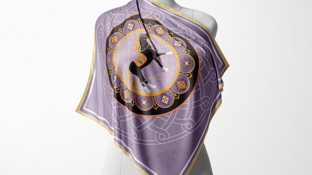 Kerpaz Natural silk Armenian scarf Kerpaz with Blue Artsakh Horse