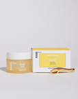 Rare Paris Trésor Solaire Day Cream in jar with box and application tool, soothing care for sensitive skin.