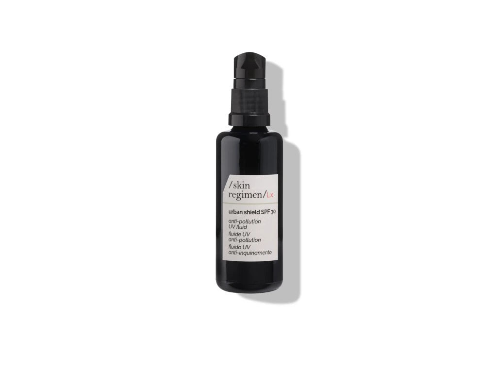 Skin Regimen Lx Urban Shield SPF30, lightweight UV protection fluid for urban pollution, made in Italy.