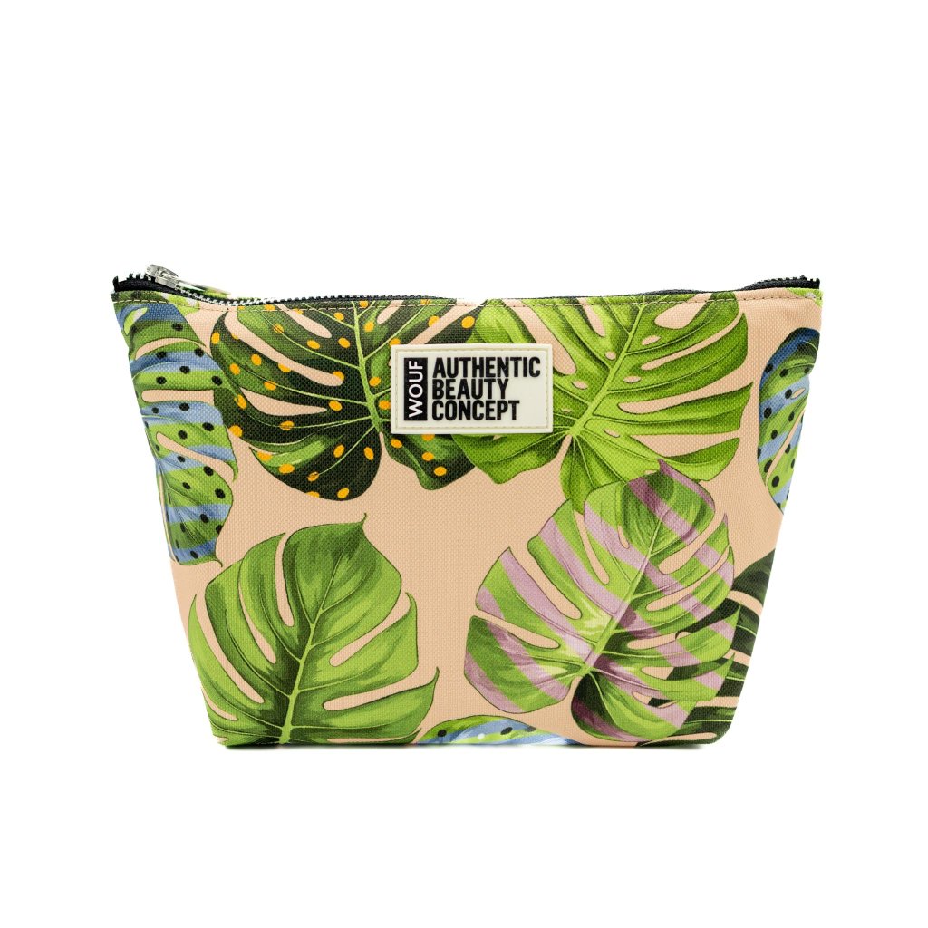 Stylish kosmetická taštička s listy pro styling balíček pro vlasy od Authentic Beauty Concept x WOUF.