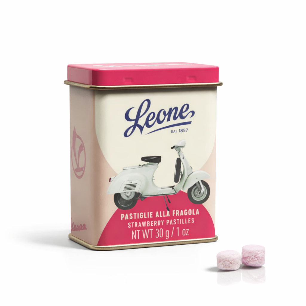 Leone 1857 × Vespa Miste Dissetanti – ovocné pastilky v plechové dóze, 30 g